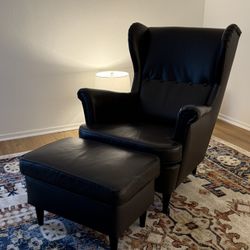 IKEA STRANDMON Wingback Chair + Ottoman (Black) – Excellent Condition