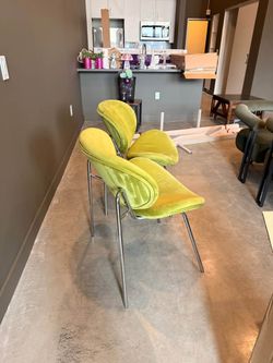 Mid-Century Modern Style Chartreuse Velvet Accent Chairs - Pair