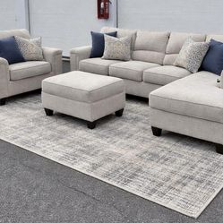 LIGHT GREY SECTIONAL COUCH+CHAIR AND OTTOMAN