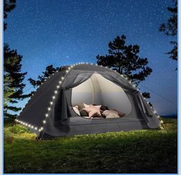 Camping Tent 3-4 Person Waterproof Double Layer Dome Tent for Travel, Beach, Hiking, Outdoors (Grey)