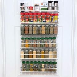 Organizer -6 Tier -Holds up to 54 Spices- Adjustable Metal Baskets for Kitchen, Bathroom Storage & Organization (White) No Tool Easy Install