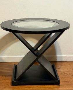 Modern Round Glass Top Side Table – Black Base (Set of 2 Available)