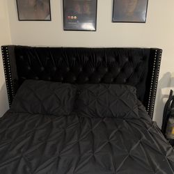 Black Tufted Platform Bed Frame 