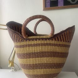 Vintage Woven Wicker Tote Bag Basket 70s