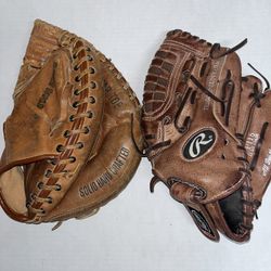 Youth Softball/Baseball Leather Catcher’s Glove & Pitcher’s Glove Set