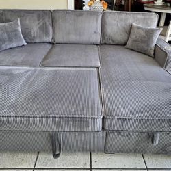 Corduroy Sectional Sleeper With Storage And Usb Charging Port