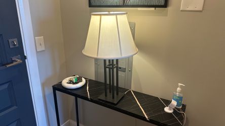 Modern Black Geometric Table Lamp with Fabric Shade – 27” Tall