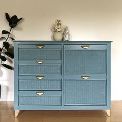 Teal Blue Wicker Storage Drawers