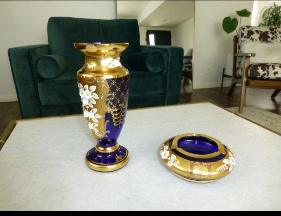 Bohemian Vase & Ashtray