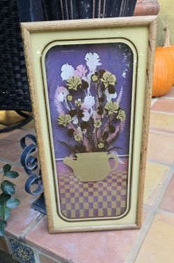 Vintage floral teapot Virgil Thrasher wall art decor 3-D 70s cottage country still life