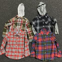 Bundle Of Boys Size 4 Plaid Shirts, Flannels, Joggers, Jeans, Fleece Hoodie, Coat 