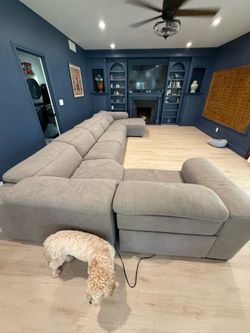 Grey sectional couch- two reclining