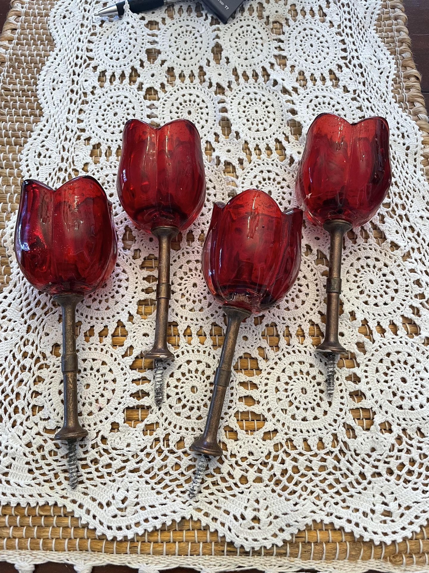 Vintage Glass And Metal 4 Curtains Holder