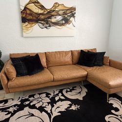 Albany Park Lido Sectional Sofa in Vegan Leather with gold legs