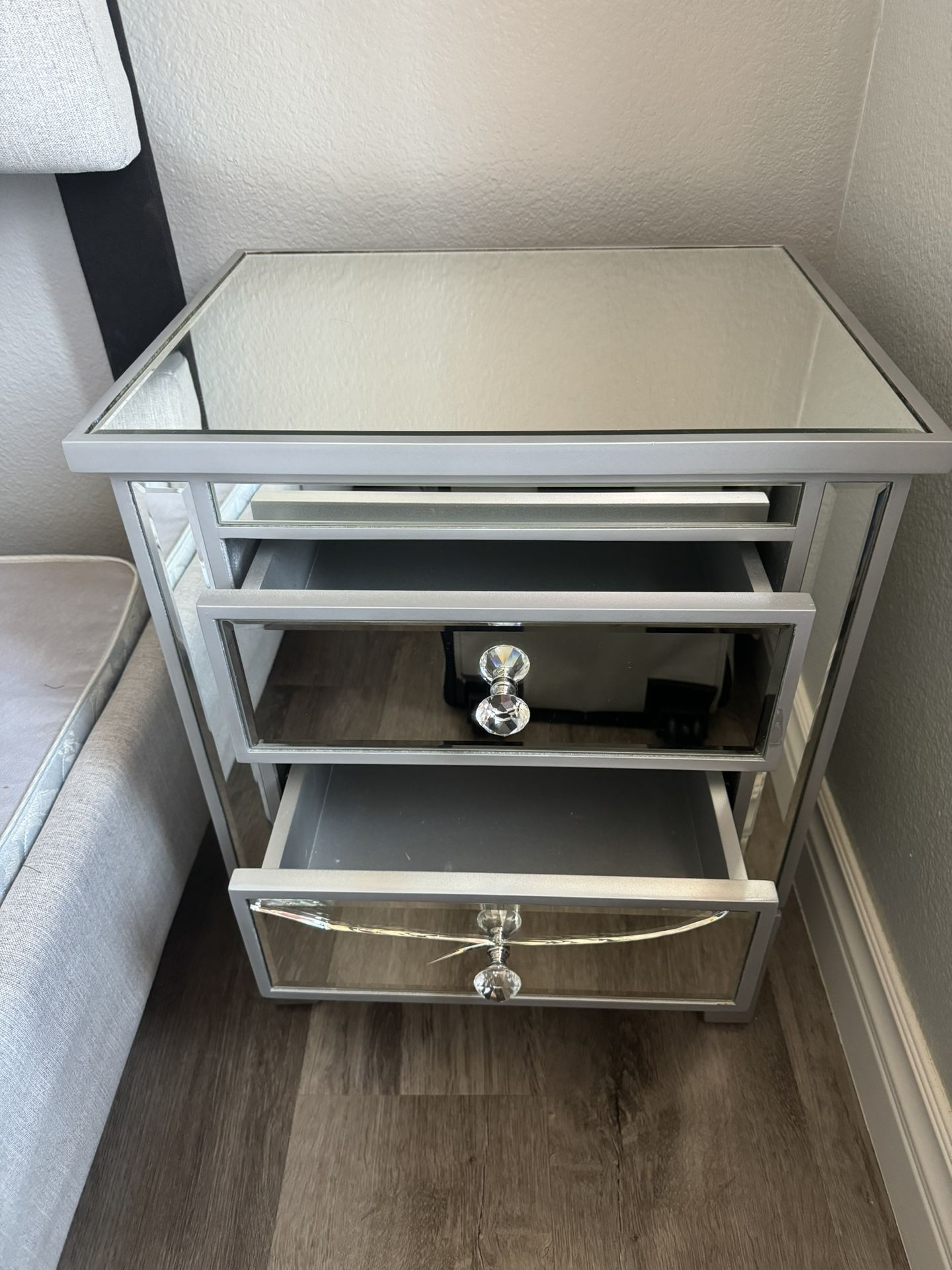 Silver Mirrored 2 Drawer Nightstand 