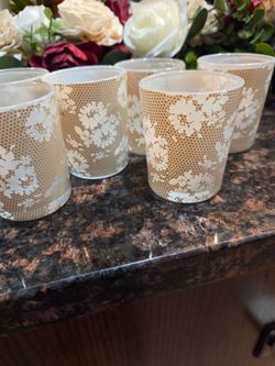 Lace Print Glass Votive Candle Holders Set