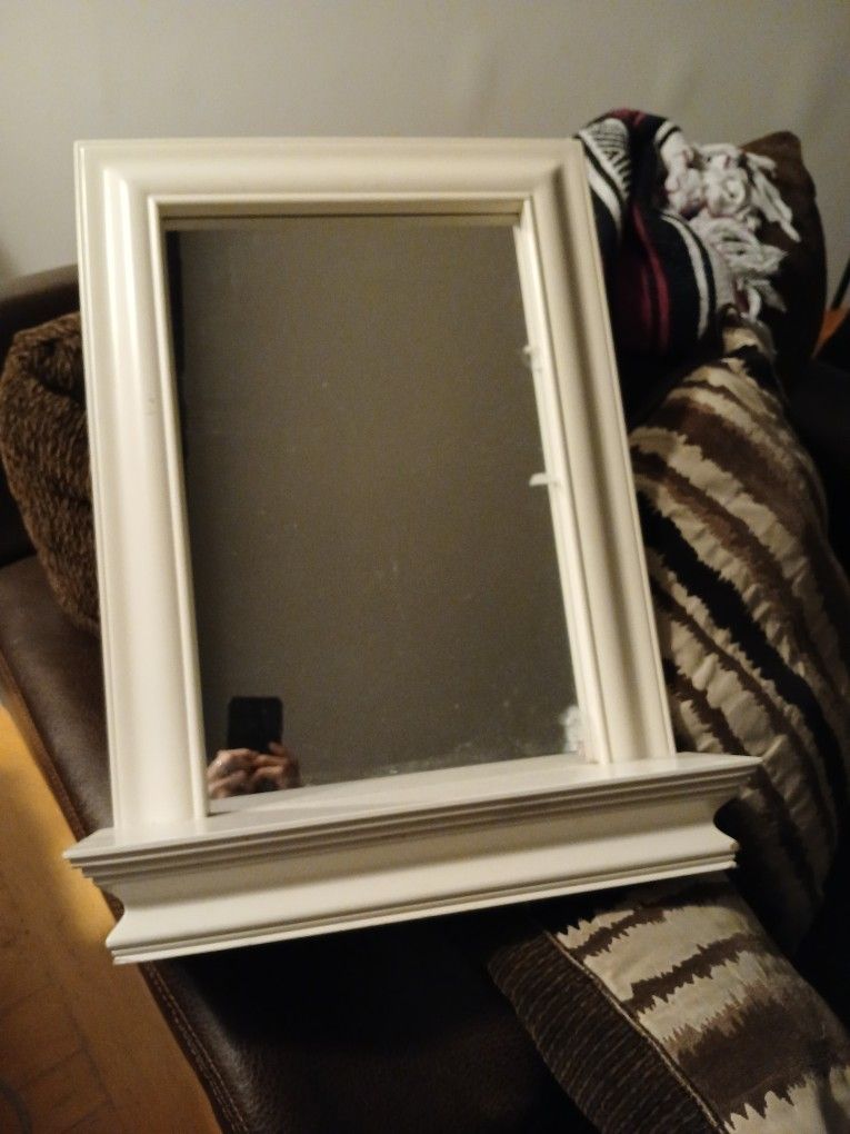 White Wooden Mirror With Mantle