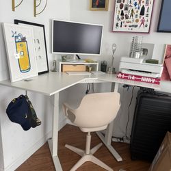 Electric Sit-Stand Corner Desk (White) – Motorized Height Adjustable