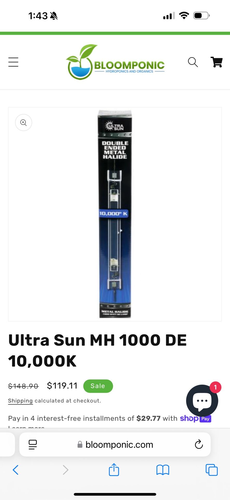 led grow light Ultra Sun MH 1000 DE 10,000K