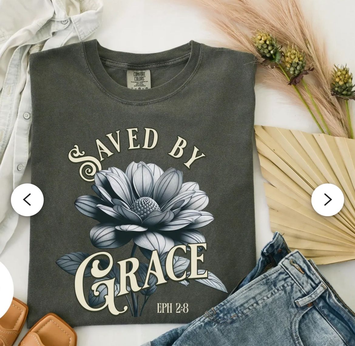 Comfort Colors® Christian tshirt: Saved by Grace, vintage floral tee, Christian apparel for men and women