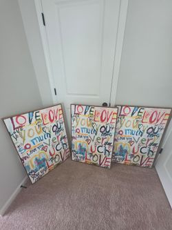Paintings + Wooden Easel Stand