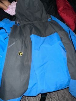 Blue and Gray Hooded Windbreaker Jacket