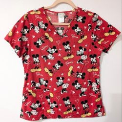 Disney Mickey And Minnie Red Scrub Top - XS