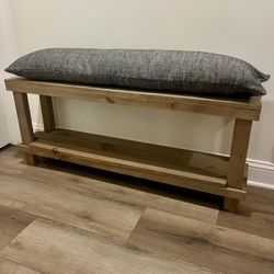 4-ft wooden shoe bench with cushion from Crate & Barrel