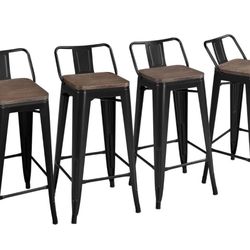 Set Of 4 - 30 Inch Metal Barstools With Wood Seats 613343
