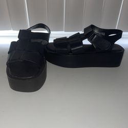 H&M Womens High Platform Sandals Size 7 Open Toe Buckle Sandals 