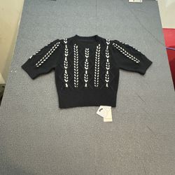 Contrast Binding Cable Knit Top SZ S 