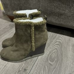 Suede Olive Green Booties  8.5