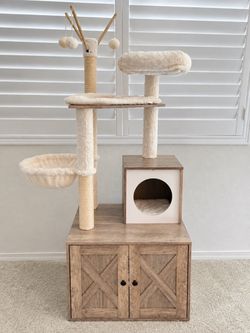 Large Cat Tree with Litter Box Cabinet