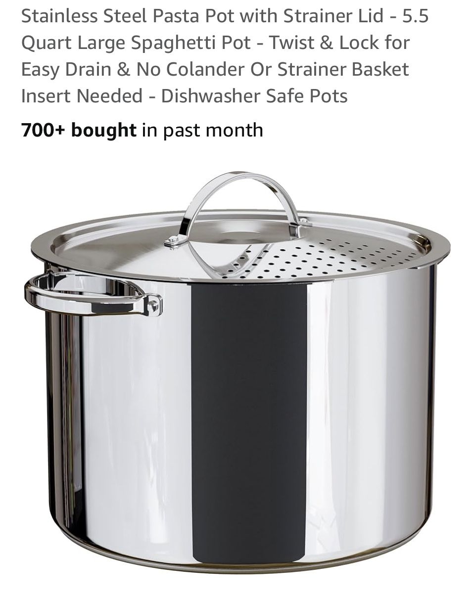 Stainless Steel Pasta Pot with Strainer Lid