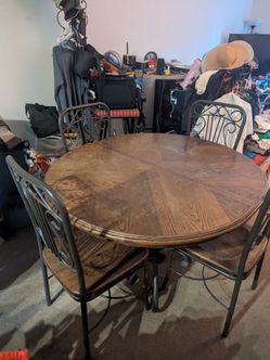 Ashley Furniture 4‑Piece Dark Wood & Metal Dining Set – Super Sturdy