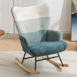 [Free shipping]Wooden Base,Modern Teddy Fabric Accent Chairs for Nursery, Living Room, Bedroom,Green+Dark Green