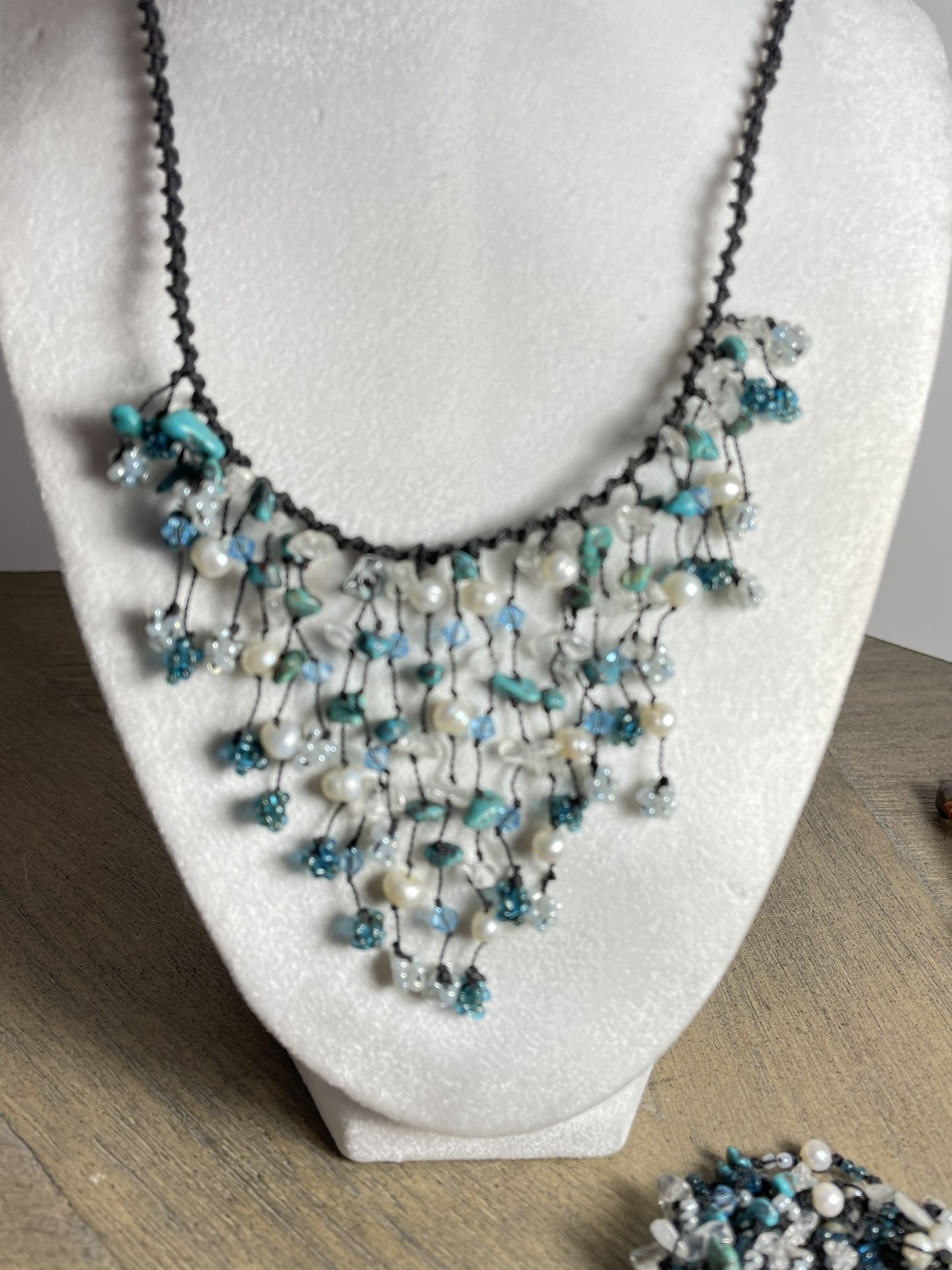 Handmade Necklace &bracelet With Freshwater Pearl & Turquoise ,crystal Beads