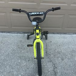 Huffy 18” Inch Wheel Rock It Bicycle With Training Wheels Yellow Bike Boy