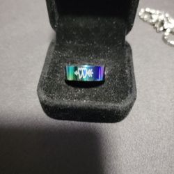 Size 8 Stainless Steel Blue Band With Hearts