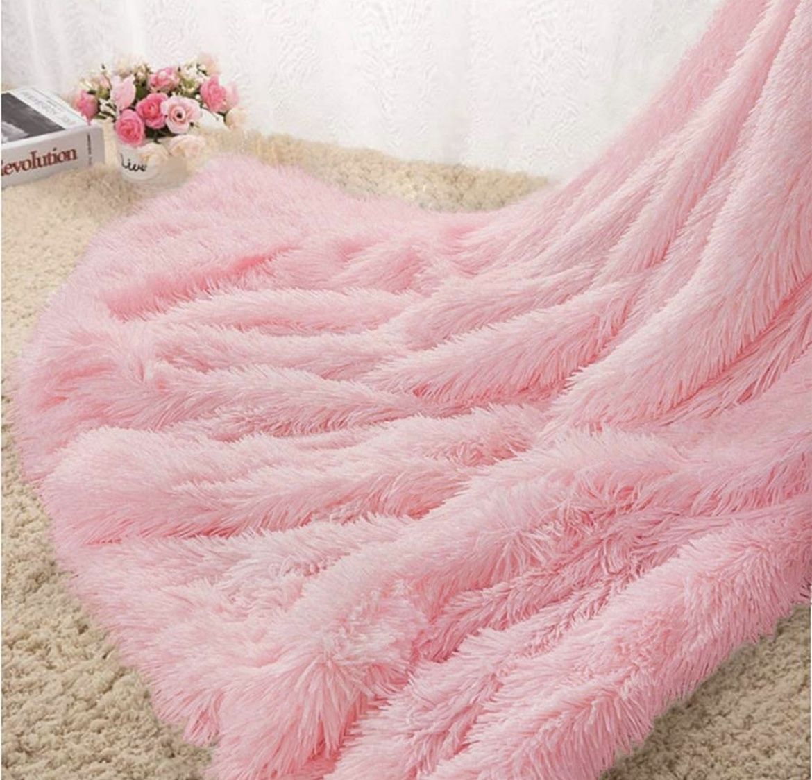 Soft Fluffy Blanket Fuzzy Sherpa Plush Cozy Faux Fur 90''x108'' Baby Pink #3649