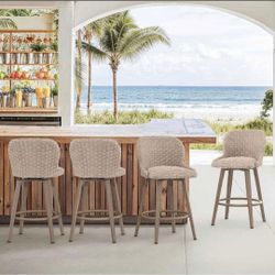 Swivel Outdoor Bar Stools Set of 4, 27" Counter Wicker Patio Chair - Waterproof & All-Weather, Boho