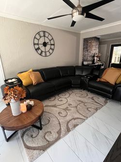 Black Leather Sectional Sofa with Recliner