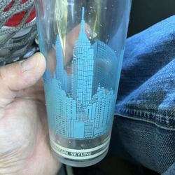 NY Manhattan New York City Skyline Pink Coffee Cup Mug glass