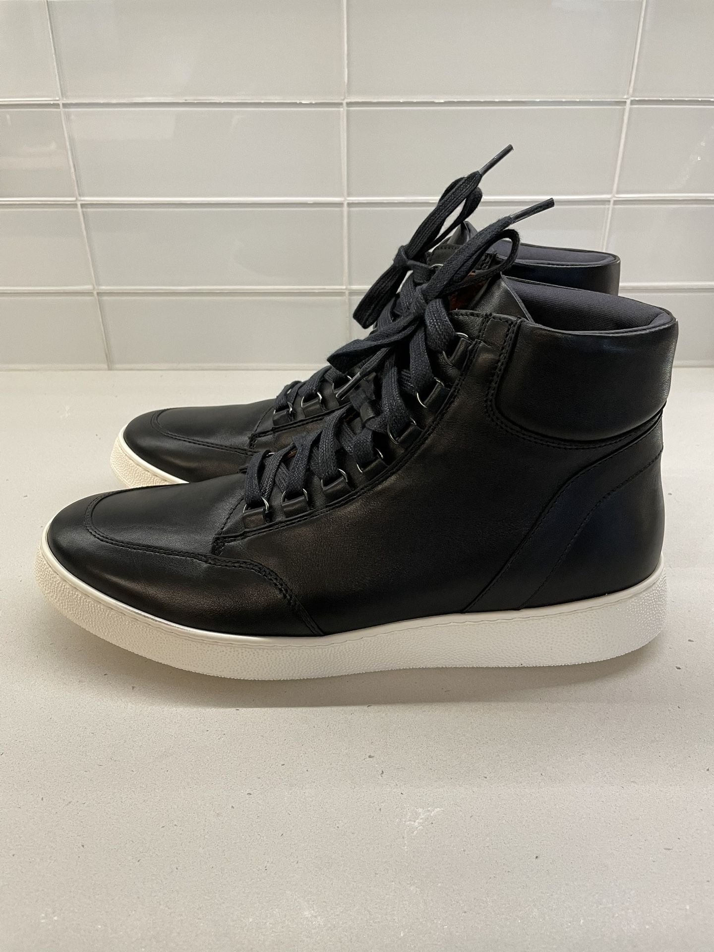 New - Aquatalia Men's Pete Leather high Top sneakers-Black -US 11.5-UK 11- EUR 45