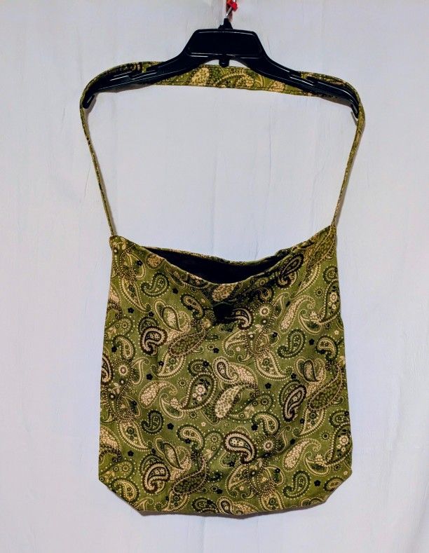 Tote Bag Shoulder Handmade Green Paisley Cloth Print 17 " x 17"