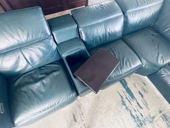 Teal Leather Reclining Sectional Sofa