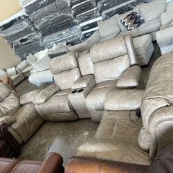Leather Sofa Set Reclining Electric 🦖