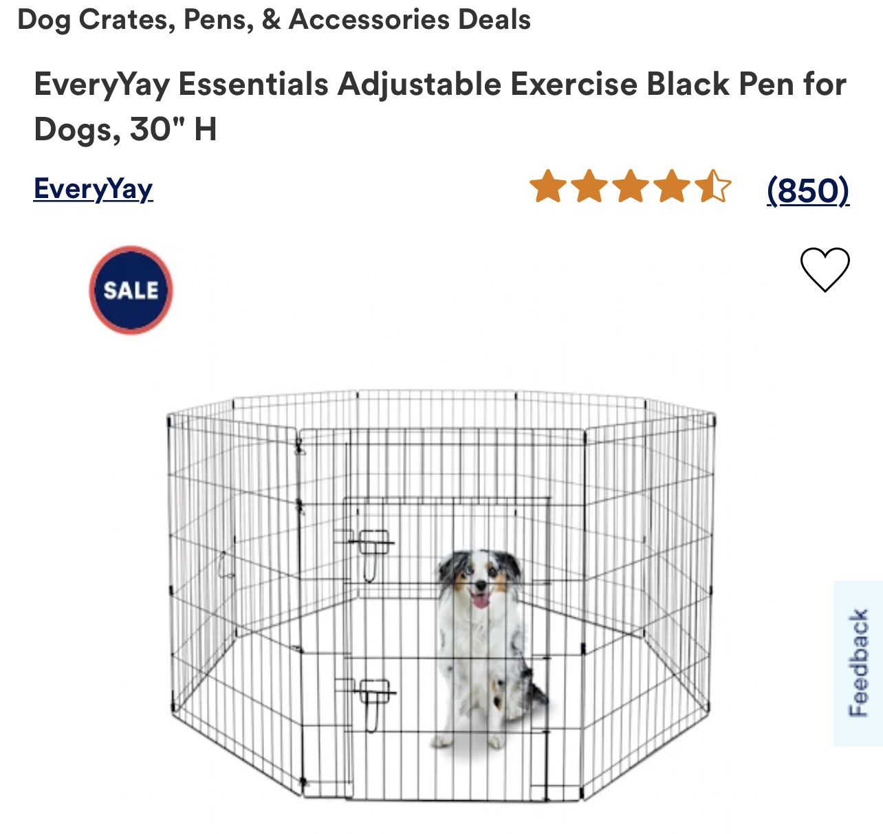 EveryYay Essentials Adjustable Exercise Black Pen for Dogs, 30" H