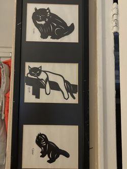 Hand Made Felt Cats Inside Glass Frame Very Fine Work