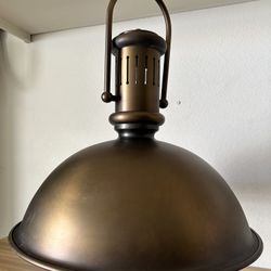 Large Vintage Farmhouse Rustic Country Western Cabin All Metal Copper Color, Dome Light Fixture Pendant Chandelier